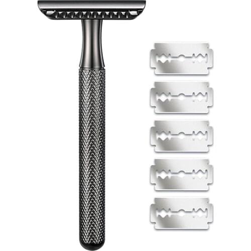 TTO Double Edge Safety Razor Wet Shaving for Men Women with 5 Blades Stainless Steel Zinc Alloy Metal Shaver