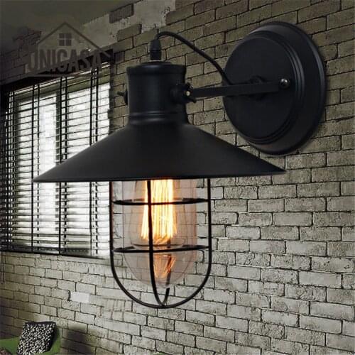 Vintage Indoor Wall Lights Kitchen Island Bar Antique Glass Wall Sconce Wrought Iron Industrial Lighting Black Modern Wall Lamp