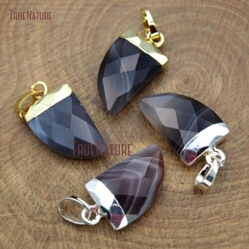 Vintage Fashionable Faceted Horn Shape Tusk Tibetan Pendant Botswana Agates Stone Jewelry Pendant In 19*11 mm PM9588