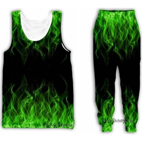 Xinchenyuan New Men/Women 3D Printed Flame Casual Clothing Fashion Streetwear Men Loose Sporting Vest and Pants K04