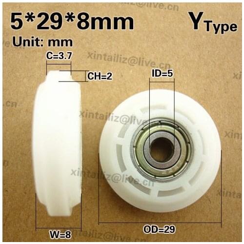 [Y0529-8]Free Shipping 10PCS 5*29*8 bearing wheel nylon POM coated bearing 625zz wheel Y type roller