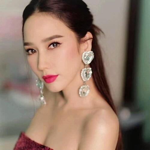 Women Fashion Big Crystal Heart Drop Dangle Earrings Jewelry Hot Sale Clip Statement Earrings Accessories No Hole Ears Earrings