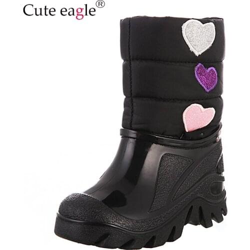 Baby Girl Winter Boots Rubber Snow Boots Girls Plush Embroidery Shoe For Outdoor Activities Warm Woolen Waterproof Rain Boots