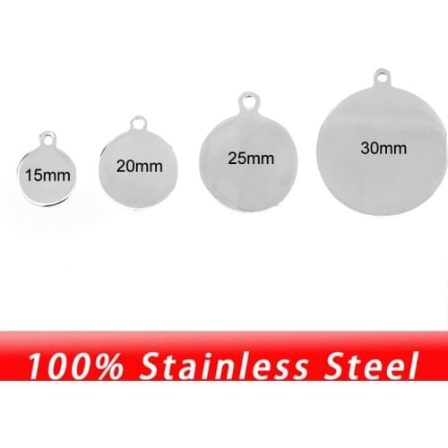 15/20/25/30/35mm Stainless Steel Round Blank Dog Tags Charm Pendant Necklace Metal ID Tags Mirror Polished Wholesale 50pcs