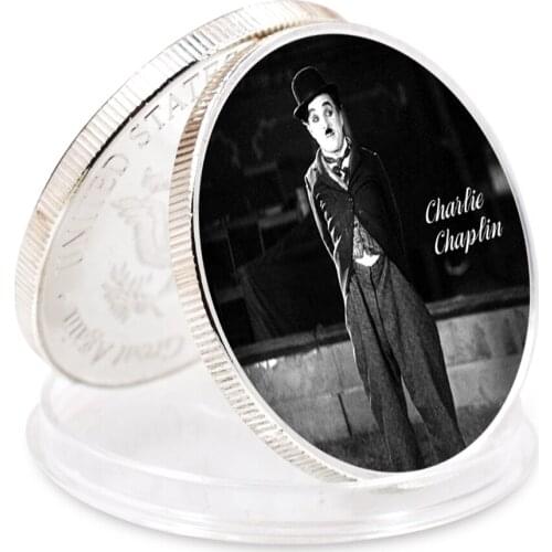 2021 Art Craft Gift Business Coin Gift Charlie Chaplin Sliver Plated Art Ornament Holiday Gift Home Decor Collection