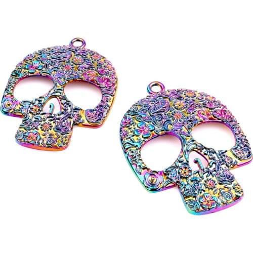 3pcs/lot Rainbow Color Alloy Big Skeleton pendant Charms fit Necklace Halloween Christmas pendant for womens Men Jewelry Making