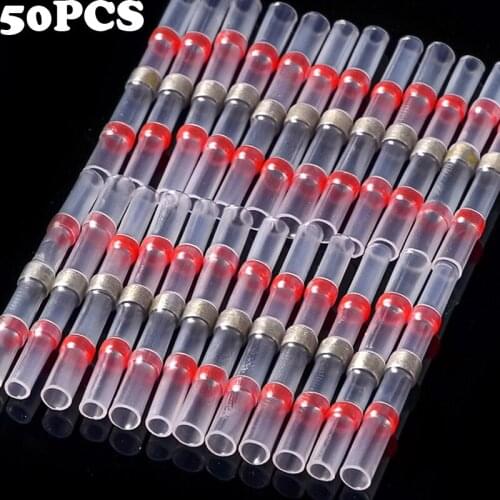 50PCS Solder Seal Wire Connectors Waterproof Heat Shrink Butt Connectors Electrical Wire Terminals Insulated Butt Splices