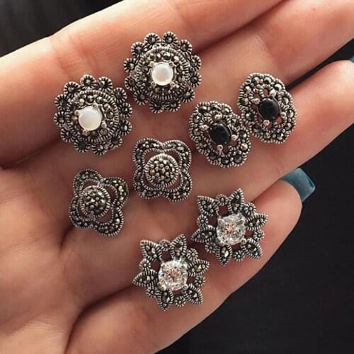 8 Pcs/Set Classical Female Earrings Flower Round Crystal Stud Earring Set Women Sexual temperament Wedding Jewelry Gift