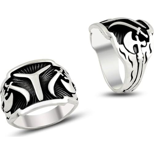 925 Silver Ertugrul Symbol Printed Elegant Men Rings