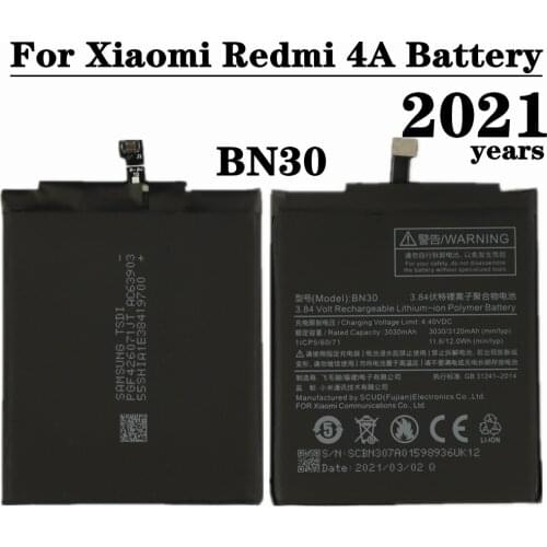 2021 Years For Xiaomi Redmi 4A Redrice Hongmi 4A BN30 Mobile Phone Battery 3120mAh High Quality Polymer Replacement Batteries