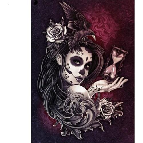 5d Diy Diamond Painting skull woman Flower Full Square Round Diamond Embroidery Halloween gift Mosaic Home Decor Accessories