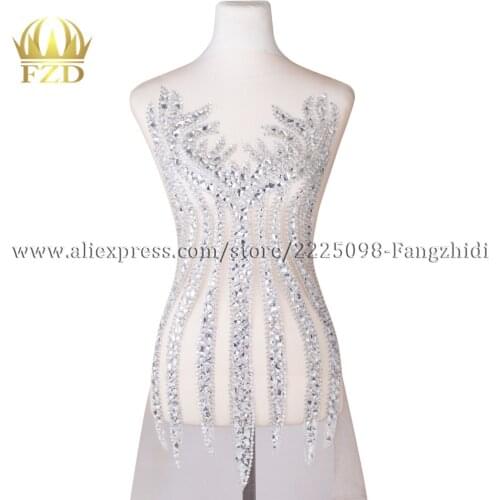 FZD 1 Piece New item Rhinestone crystal appliques Bling Sequin beads patch bodices patches for Women Clothing dresses