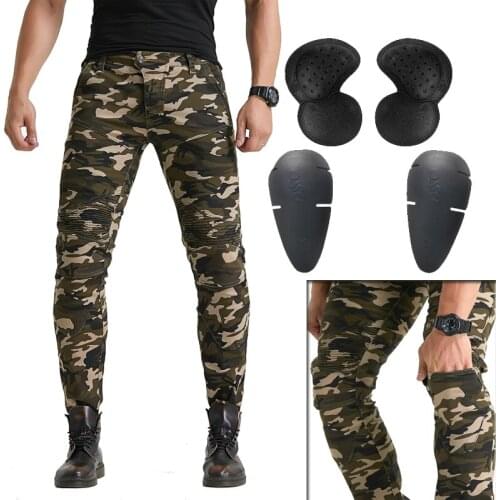 White Camouflage soldier motorcycle jeans Man riding trousers off-road Motorbike riding pants with protection WF-09