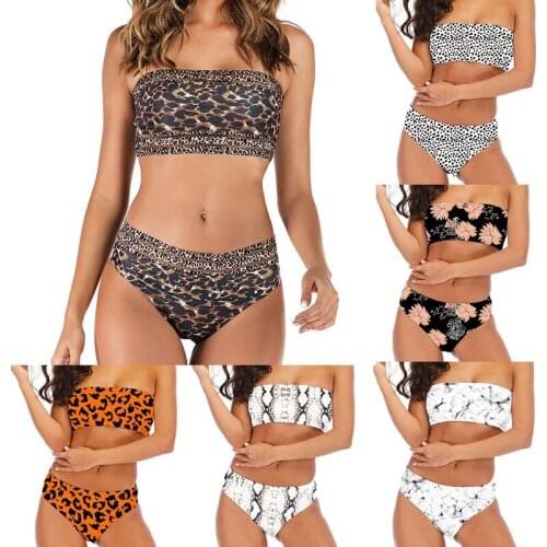 High Waist Bikini 2021 Sexy Leopard Swimwear Women Swimsuit High Leg Bandeau Bikinis Set Swimming Bathing Suit Woman Swimsuits