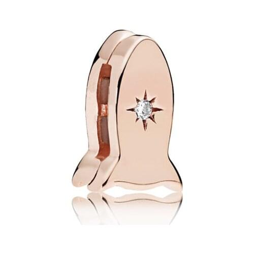 Reflexions Rocket Clip Charm Beads for Reflexions Belt Bracelets Women DIY Clear CZ Rose Golden Crystal Beads for Jewelry Making