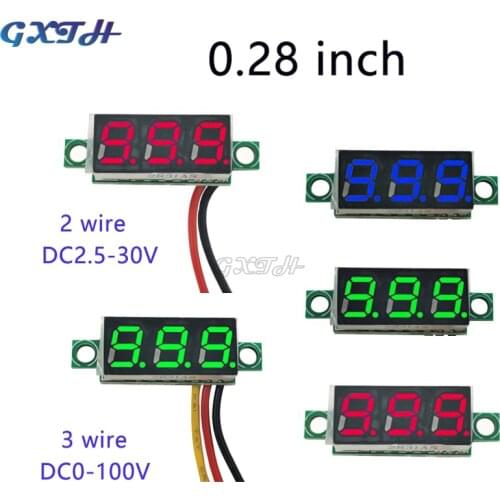 0.28Inch 2Wire Red Blue Green Digital LED Mini Display Module DC2.5-30V Voltmeter Voltage Tester Panel Meter Gauge MotorcycleCar