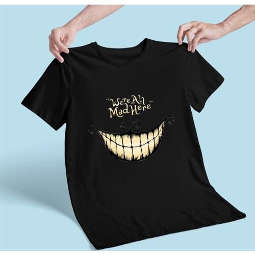 WE'RE ALL MAD HERE Letter Cheshire Cat Print T-shirt Kids Harajuku Alice in Wonderland Cartoon Baby Girl Tshirt Fashion Children
