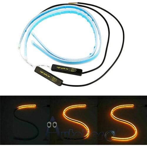 2pcs LED DRL Car Daytime Running Light Flexible Waterproof Strip Auto Headlights White Turn Signal Yellow Brake Flow Lights 12V