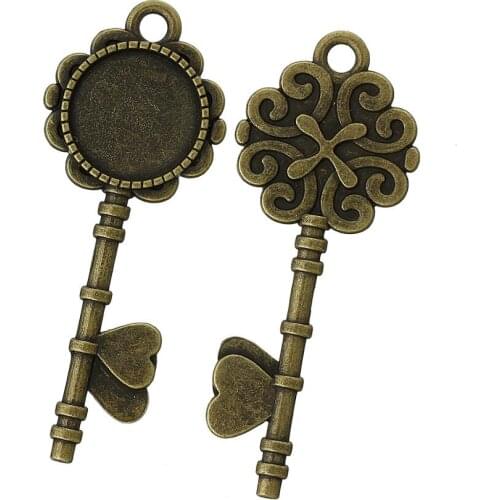 DoreenBeads Zinc Based Alloy Cabochon Setting Pendants Key Antique Bronze For Jewelry DIY (Fits 20mm Dia.) 73mm x 29mm, 20 PCs