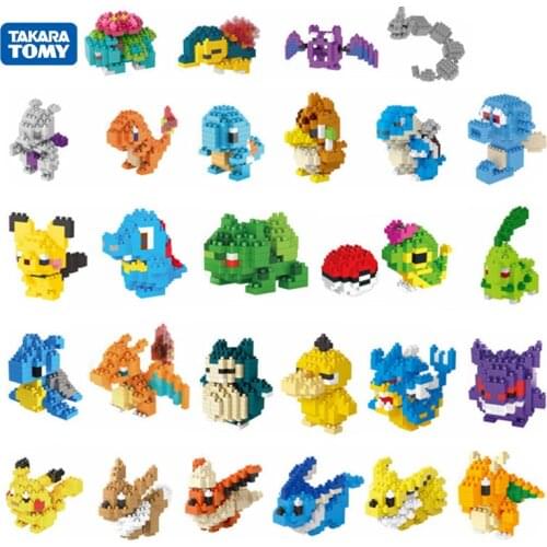 New Pokemon Small Particle Building Blocks Action Figure Pokemon Pikachu Squirtle Bulbasaur Mini Model Collection Toy Child Gift