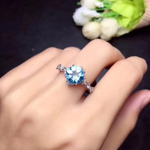 Blue topaz ring Natural real blue topaz ring 925 sterling silver Free shipping 8mm gemstone