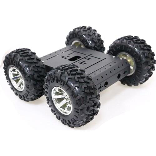 4WD Smart Robot RC Car Chassis Kit Aluminum Alloy Black Wheels + 12V Motors without Encoder C3
