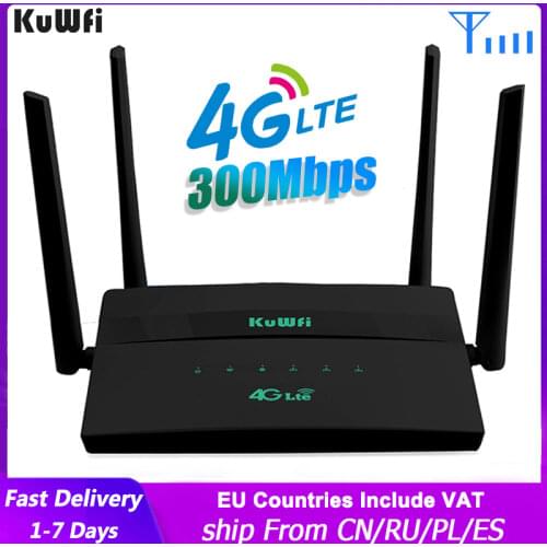 KuWFi 4G Wifi Router 300Mbps Wireless LTE Router With SIM Card Slot Support 32 WiFi Users RJ45 Port Four External Antennas