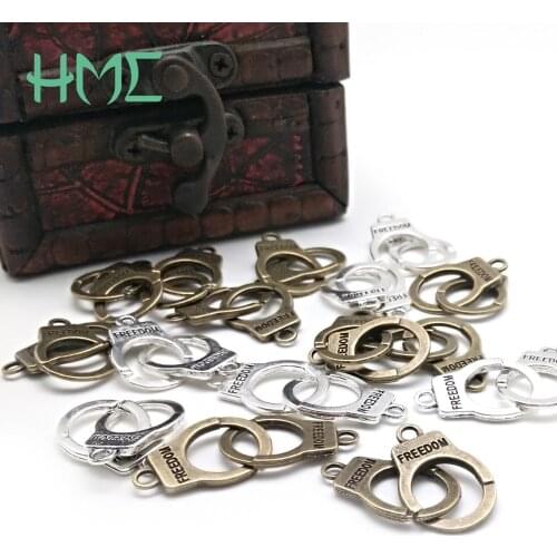 Hot Selling 10 pairs/lot Accessories Retro Zinc Alloy Freedom Handcuffs Charm Clasp For DIY Handmade Bracelet Necklace Making