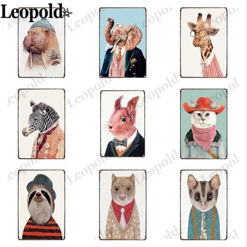 Metal Tin Plate Gentleman Animal Poster Elephant Giraffe Iron Plate Vintage Picture Bar Cafe Home Wall Decoration 20X30Cm