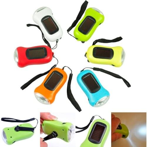 Mini LED Hand Crank Dynamo Solar Power Rechargeable Carabiner Camping Flashlight PAK55