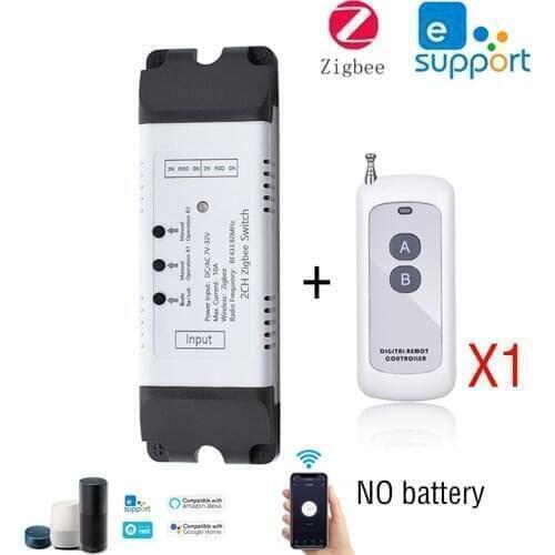 2CH Zigbee Smart Light Switch Module DC 5/12/32V RF433 Receive 10A Relays Work with Alexa Google Assistant,Tuya Smart Life