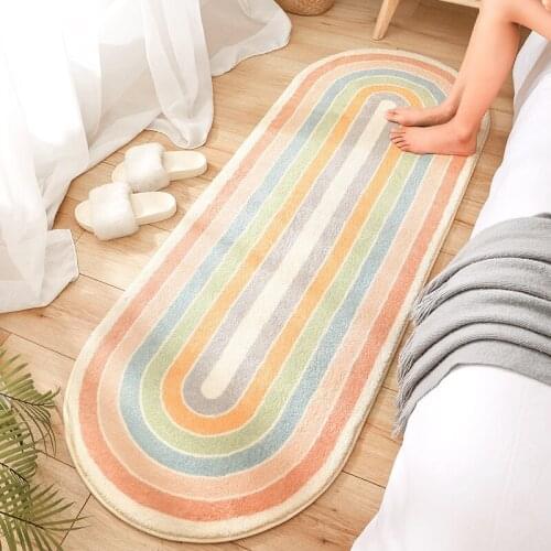 Cartoon Bedroom Bedside Carpet Non-slip Living Room Floor Mat Skin-friendly Stripe Area Rugs Bedroom Soft Mat for Home Decor