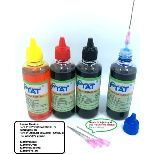 YOTAT 400ml Dye ink refill kit for HP 902 903 904 905 906 907 908 909 ink cartridge CISS for HP OfficeJet 6950 6956 6960 6970
