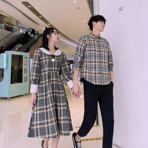 Spring 2021 new couples plaid dress women all-match shirt couples clothes lovers' clothes Couples clothing