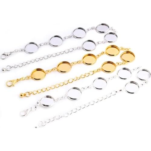New High Quality 2pcs 12mm Rhodium Gold Silver Plated Six 12mm Cameo Bangle Base Bracelet Blank Findings Setting Cabochon Cameo