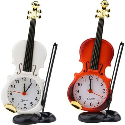 New Arrival Vintage Unique Violin Ancient Desk PO Clock Alarm Clock Office Supplies Home Decor Handmade Crafts Children Gift