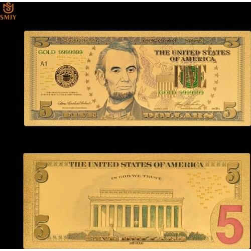 New Products 2018 Color US Gold Banknotes 5 Dollar Money In 24K Gold Fake Paper Banknote For Collection