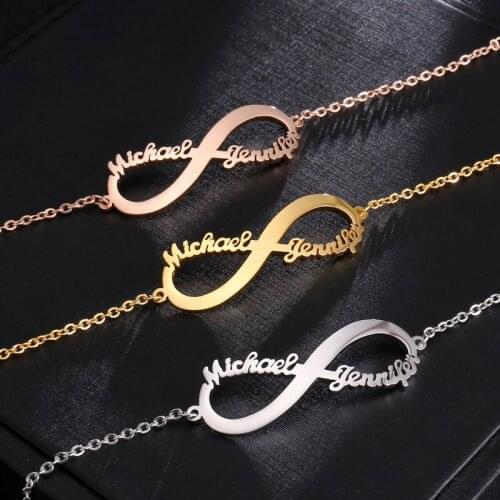 YCHM Infinity Name Necklace Gold Plated Stainless Steel Choker Necklaces&Infinity Friendship Necklace CN001
