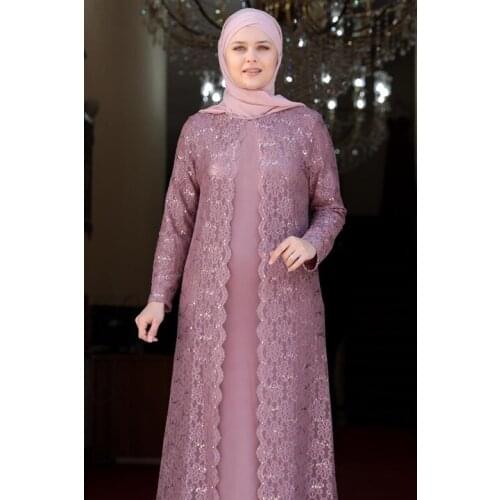 Papatya - Elbise - Pudra Kumaş Özelliği: 100% ithal Fransız Dantel Payetli ve Sandy Kumaş