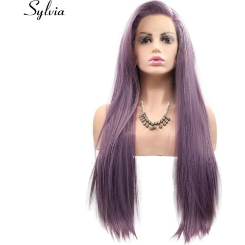 Sylvia Purple Synthetic Lace Front Wigs Long Silky Straight Side Part Heat Resistant Fiber Hair For Women