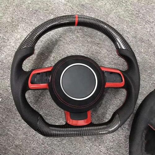 Cuatomized Carbon Fiber Sports Shape Steering Wheel Alcantara Perforated Leather for Audi TT TTRS 2007-2014