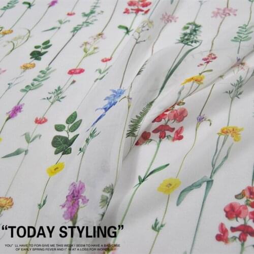 LEO&LIN White Vertical Stripe Flower Branches and Leaves Large Wide Real Silk Chiffon Clothing Cloth Fabric DIY Sewing Tissue