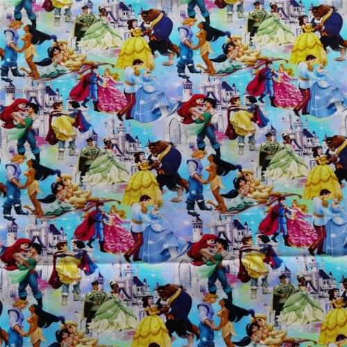 Disney Princess & Prince Happy Life Castle 100% Cotton Fabric Patchwork Sewing Quilting Fabrics Needlework For Tissue DIY Cloth