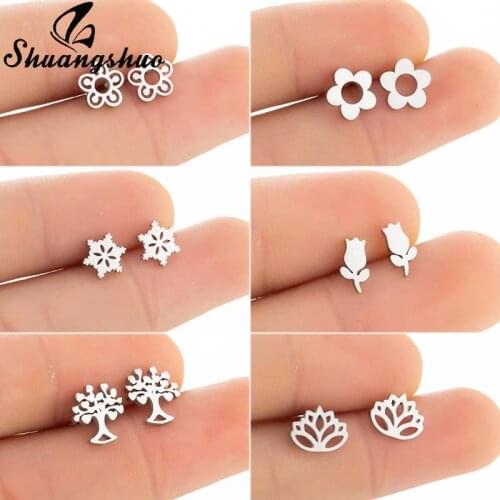Shuangshuo Stainless Steel Daisy Flower Earrings Piercing Stud Geometric Flowers Earring Boho Jewelry for Women Wedding Jewelry