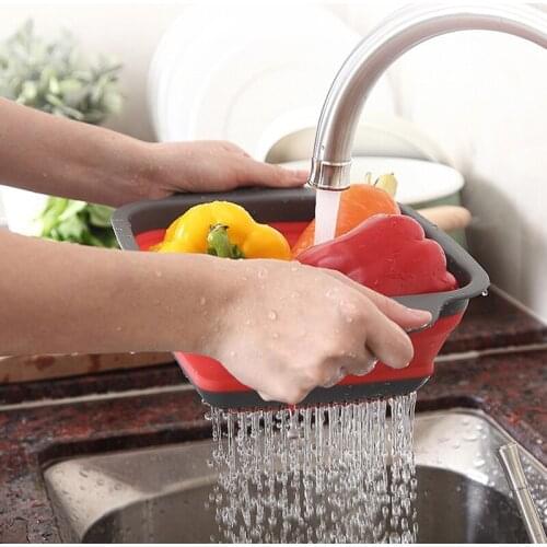 Colander Dish Drainer Foldable Strainer Fruit Vegetable Washing Basket Silicone Colander Collapsible Drainer Kitchen Tools