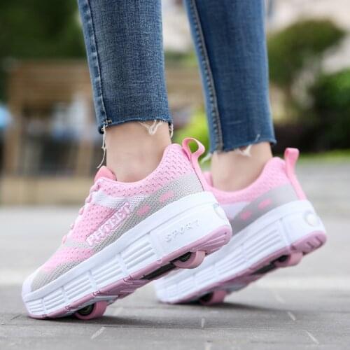 Sports shoelace Wheels Shoes Boys Two-Wheeled Invisible Wheels Childrens Shoes Girls Roller Shoes Adult