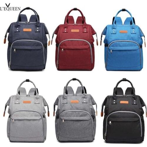 Lequeen Waterproof Mummy Solid Multiple Backpack Bag Large Capacity Travel Nursing Bag Portable Nappy Bag Diaper Puerperal Bag