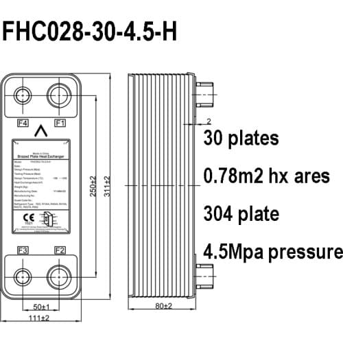 SUS304 Stainless steel 50,000 Btu 30 Plates Brazed Plate Heat Exchanger for Air Conditioner system with R22