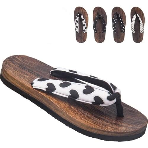 Womens Wooden Slippers Anti-Slip Anti-sweat Summer Casual Slides Beach Slippers Japan Geta Cosplay Shoes