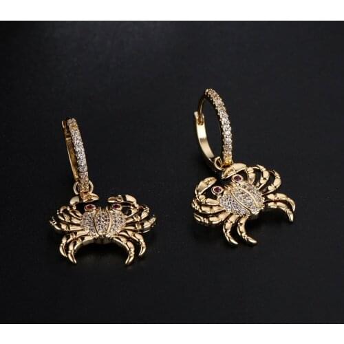 UMGODLY Luxury Cubic Zirconia Crab Drop Earring Gold Color Sea Style Monaco Designer Women Fashion Jewelry Gift
